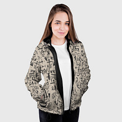 Куртка с капюшоном женская Иероглифы маори, цвет: 3D-черный — фото 2
