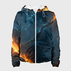 Куртка с капюшоном женская Разлом плит с огнем, цвет: 3D-белый