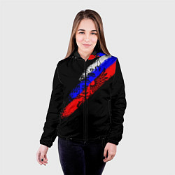 Куртка с капюшоном женская Герб на фоне цветов флага на чёрном фоне, цвет: 3D-черный — фото 2