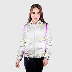 Куртка с капюшоном женская Color white pink yellow stripes, цвет: 3D-белый — фото 2