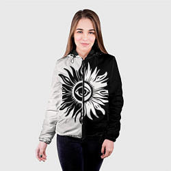 Куртка с капюшоном женская Солнце черно-белое, цвет: 3D-черный — фото 2