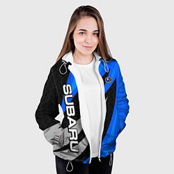 Куртка с капюшоном женская Subaru - синий, цвет: 3D-белый — фото 2