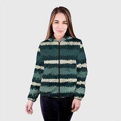 Куртка с капюшоном женская Полосы зигзагообразные зеленые, цвет: 3D-черный — фото 2