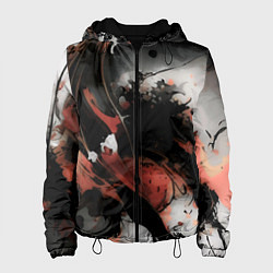 Куртка с капюшоном женская Тёмные краски абстракция красно-чёрный, цвет: 3D-черный