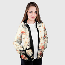 Куртка с капюшоном женская Чёрное дерево с цветами абстракция, цвет: 3D-черный — фото 2