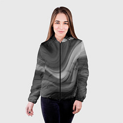 Куртка с капюшоном женская Серые волны абстракция однотонная, цвет: 3D-черный — фото 2