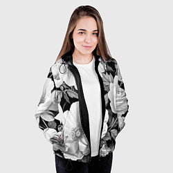 Куртка с капюшоном женская Чёрно-серый цветочный паттерн, цвет: 3D-черный — фото 2