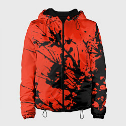 Куртка с капюшоном женская Взрыв чёрной краски на красно-оранжевом, цвет: 3D-черный