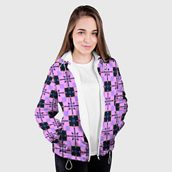 Куртка с капюшоном женская Квадраты с цветочными перекрестиями, цвет: 3D-белый — фото 2