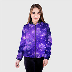 Куртка с капюшоном женская Цветочный индиго с искрами, цвет: 3D-черный — фото 2