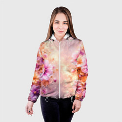 Куртка с капюшоном женская Нежный розовый цветочный с золотистым свечением, цвет: 3D-белый — фото 2