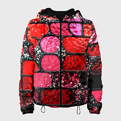 Куртка с капюшоном женская Рубиновый красный витражные плитки, цвет: 3D-черный