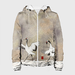 Куртка с капюшоном женская Журавли на снегу, цвет: 3D-белый