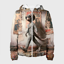 Куртка с капюшоном женская Пришелец в костюме в полосочку, цвет: 3D-белый