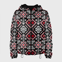 Куртка с капюшоном женская Славянский орнамент обережный, цвет: 3D-черный