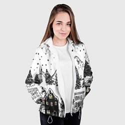 Куртка с капюшоном женская Заснеженный черно-белый город, цвет: 3D-белый — фото 2