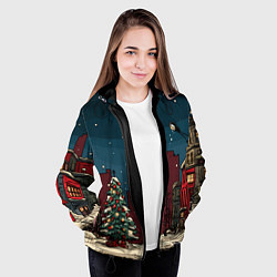 Куртка с капюшоном женская Новогодняя ночь, цвет: 3D-черный — фото 2
