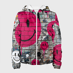 Куртка с капюшоном женская Розовые смайлы граффити, цвет: 3D-белый