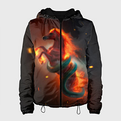 Куртка с капюшоном женская Смена зелёной змеи на красную огненную лошадь, цвет: 3D-черный