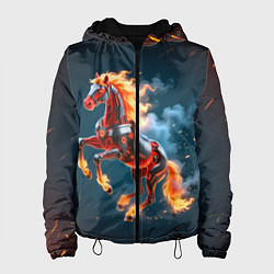 Куртка с капюшоном женская Огненная лошадь киборг, цвет: 3D-черный