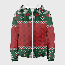 Куртка с капюшоном женская Новогодний узор вязаный, цвет: 3D-белый