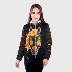 Куртка с капюшоном женская Новогодняя мандариновая лошадь, цвет: 3D-белый — фото 2