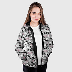 Куртка с капюшоном женская Цветочный серо-розовый узор ретро, цвет: 3D-черный — фото 2
