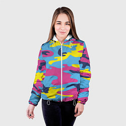 Куртка с капюшоном женская Камуфляж: голубой/розовый/желтый, цвет: 3D-белый — фото 2