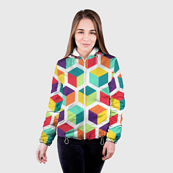 Куртка с капюшоном женская 3D кубы, цвет: 3D-белый — фото 2