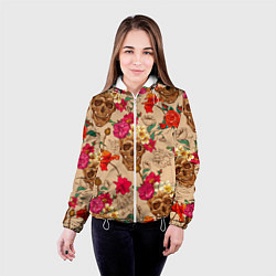 Куртка с капюшоном женская Черепа в цветах, цвет: 3D-белый — фото 2