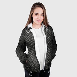 Куртка с капюшоном женская Черная кожа, цвет: 3D-белый — фото 2