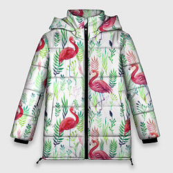 Куртка зимняя женская Цветы и бабочки 2, цвет: 3D-черный