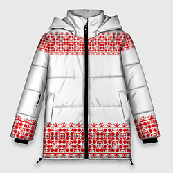 Женская зимняя куртка Славянский орнамент (на белом)