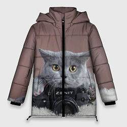Куртка зимняя женская Котик фотограф, цвет: 3D-черный