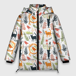 Куртка зимняя женская О кошках и птичках, цвет: 3D-черный
