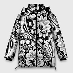 Женская зимняя куртка Хохлома черно-белая