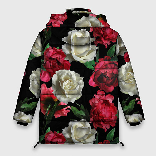 Женская зимняя куртка Красные и белые розы / 3D-Красный – фото 2