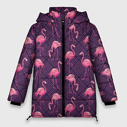 Куртка зимняя женская Фиолетовые фламинго, цвет: 3D-красный