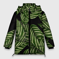 Куртка зимняя женская Тропические большие листья, цвет: 3D-красный