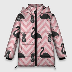 Женская зимняя куртка Черный фламинго арт