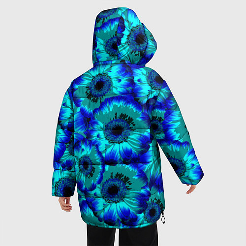 Женская зимняя куртка Голубые хризантемы / 3D-Черный – фото 4