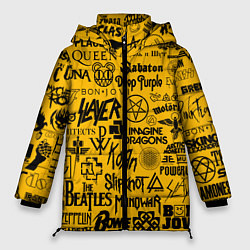 Куртка зимняя женская ЛОГОТИПЫ РОК ГРУПП, цвет: 3D-черный