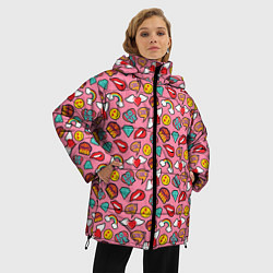 Куртка зимняя женская Губы Смайлы Любовь, цвет: 3D-черный — фото 2