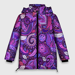 Куртка зимняя женская Фиолетовый этнический дудлинг, цвет: 3D-светло-серый