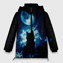 Куртка зимняя женская Кот силуэт луна ночь звезды, цвет: 3D-черный