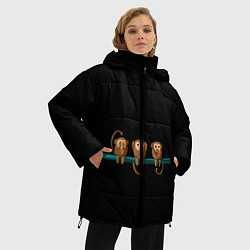 Куртка зимняя женская Обезьяны слух зрение речь трио, цвет: 3D-черный — фото 2