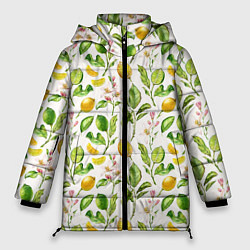 Женская зимняя куртка Летний узор лимон ветки листья