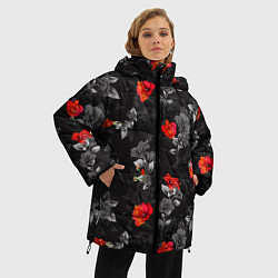 Куртка зимняя женская Красные цветы, цвет: 3D-черный — фото 2