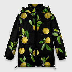 Куртка зимняя женская Лимоны на черном, цвет: 3D-черный