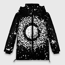 Женская зимняя куртка Каллиграфия на чёрном фоне